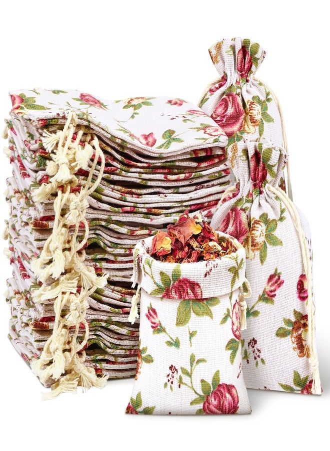 Pangda 100 Pcs Small Size Rose Drawstring Bags 3.9 x 5.3 Inches Burlap Flower Pouch Linen Aromatherapy Gift Bags Pouches for Jewelry Business Wedding DIY Craft Party - Image 1